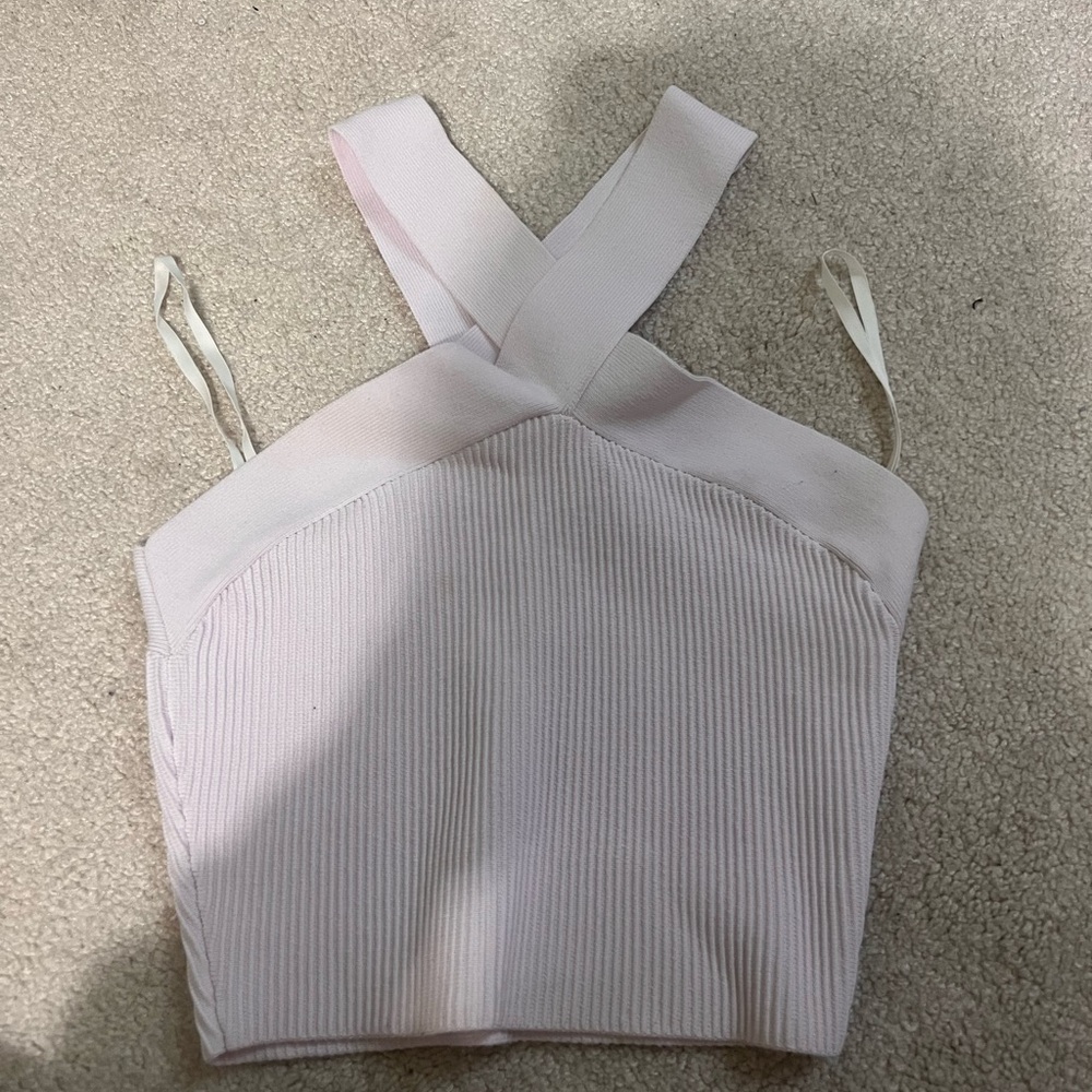 Babaton White Ribbed Sleeveless Tank Top